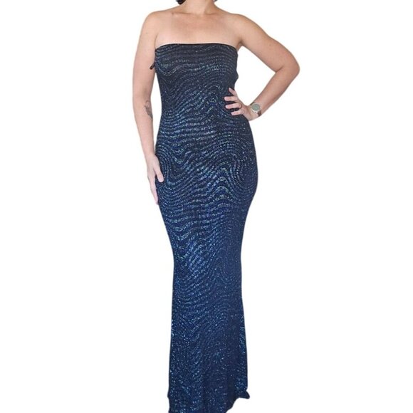 NWT Vintage y2k Gunne Sax Jessica McClintock Blue Sequined Gown Junior Size 11 - Picture 1 of 9